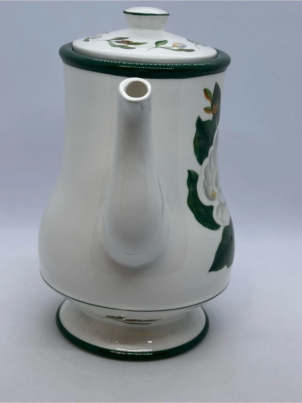 Vintage Flowers Inc. Balloons Hand Painted Magnolia Teapot White Green 8.5